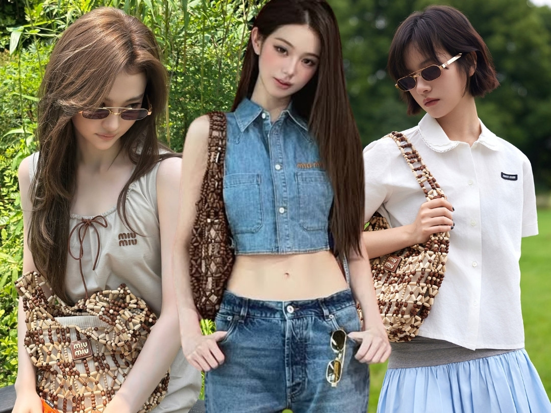 Jang Wonyoung, Ella Gross vintage cùng túi kết hạt Miu Miu Mesh Bag